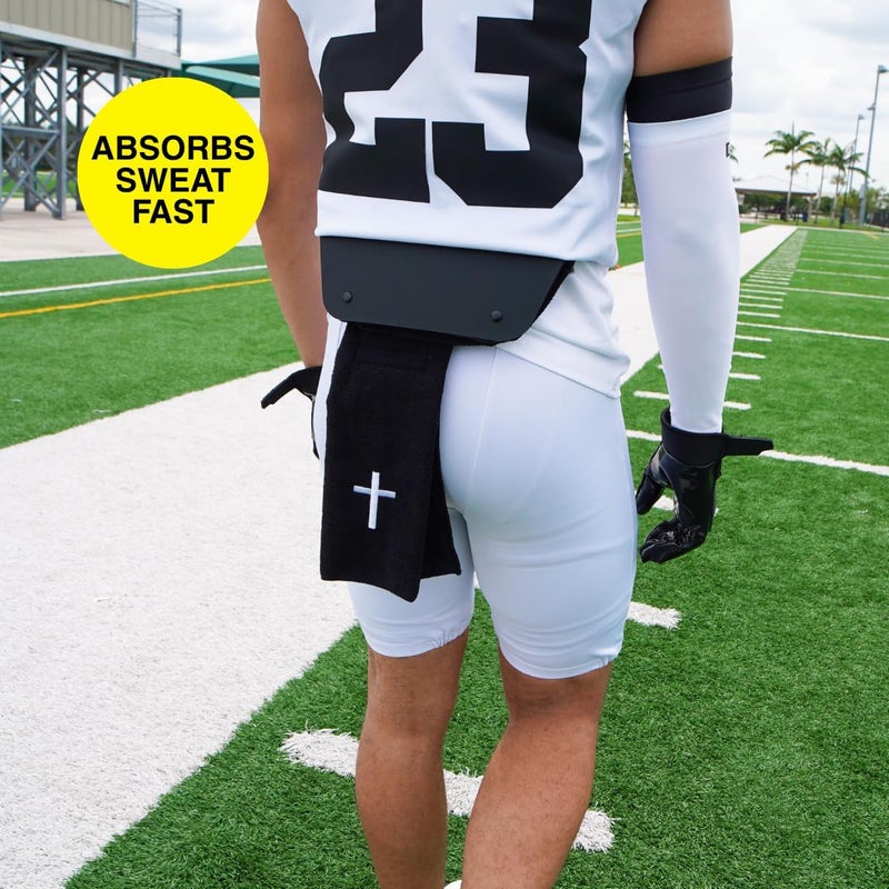SLEEFS Football Towel - Cotton Quarterback QB Towel for The Football Field - Bi-Fold Hook & Loop Closure - Men/Youth/Boys/Adults - Faith Cross Black - Image 1